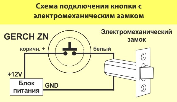 Схема подключения Gerch ZN кнопка выхода с электромеханическим замком